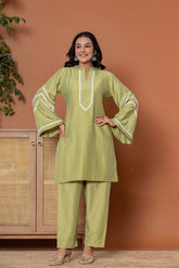 Pista Green Cotton Co-ord Set - Rouhab