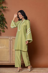 Pista Green Cotton Co-ord Set - Rouhab