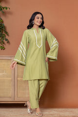 Pista Green Cotton Co-ord Set - Rouhab