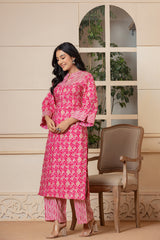 Pink Yarrow Muslin Kurta Set - Rouhab