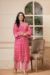 Pink Yarrow Muslin Kurta Set - Rouhab