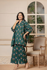 Antique Green Cotton Kurta Set - Rouhab