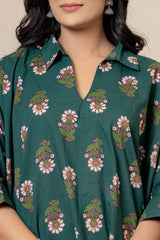 Antique Green Cotton Kurta Set - Rouhab