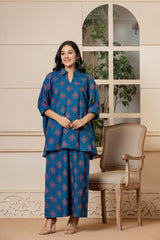 Deja Vu Blue Cotton Co-ord Set - Rouhab