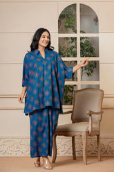 Deja Vu Blue Cotton Co-ord Set - Rouhab