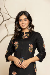 Black Printed Rayon Straight Kurti