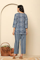 Rouhab Midnight Mosaic Co-Ord Set featuring a stylish matching top and pants with a mosaic pattern.
