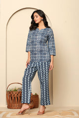 Rouhab Midnight Mosaic Co-Ord Set featuring a stylish matching top and pants with intricate mosaic patterns.