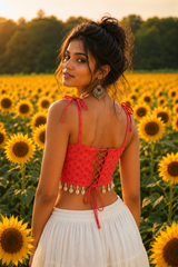 Coral Tie-Up Crop Top