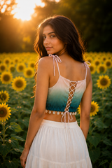 Ocean Fade Tie-Up Crop Top