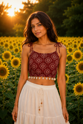Maroon Printed Tie-Up Crop Top by Rouhab – product view 1