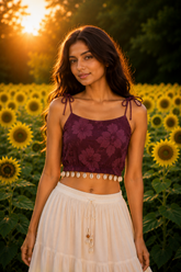 Wine Floral Tie-Up Crop Top by Rouhab – product view 1