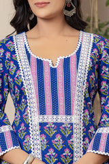 Royal Blue Cotton Kurta Set - Rouhab