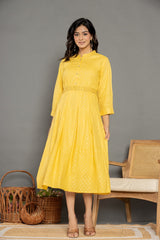 Yellow cotton midi dress