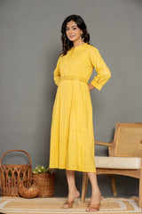 Yellow cotton midi dress