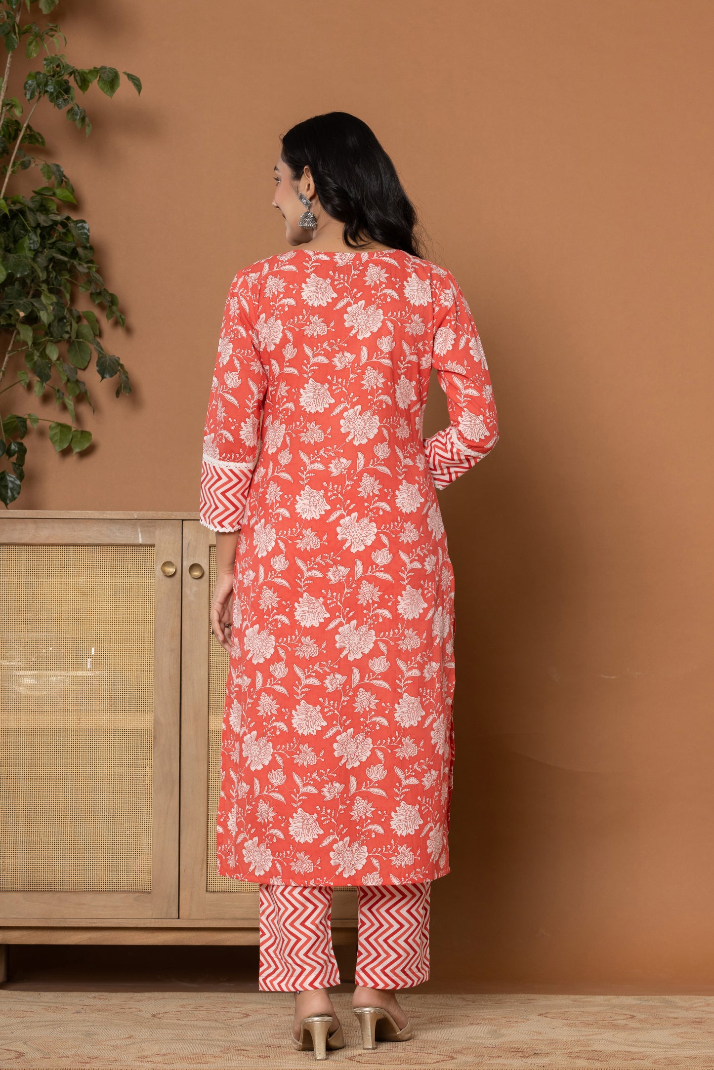 Poppy Red Cotton Kurta Set - Rouhab