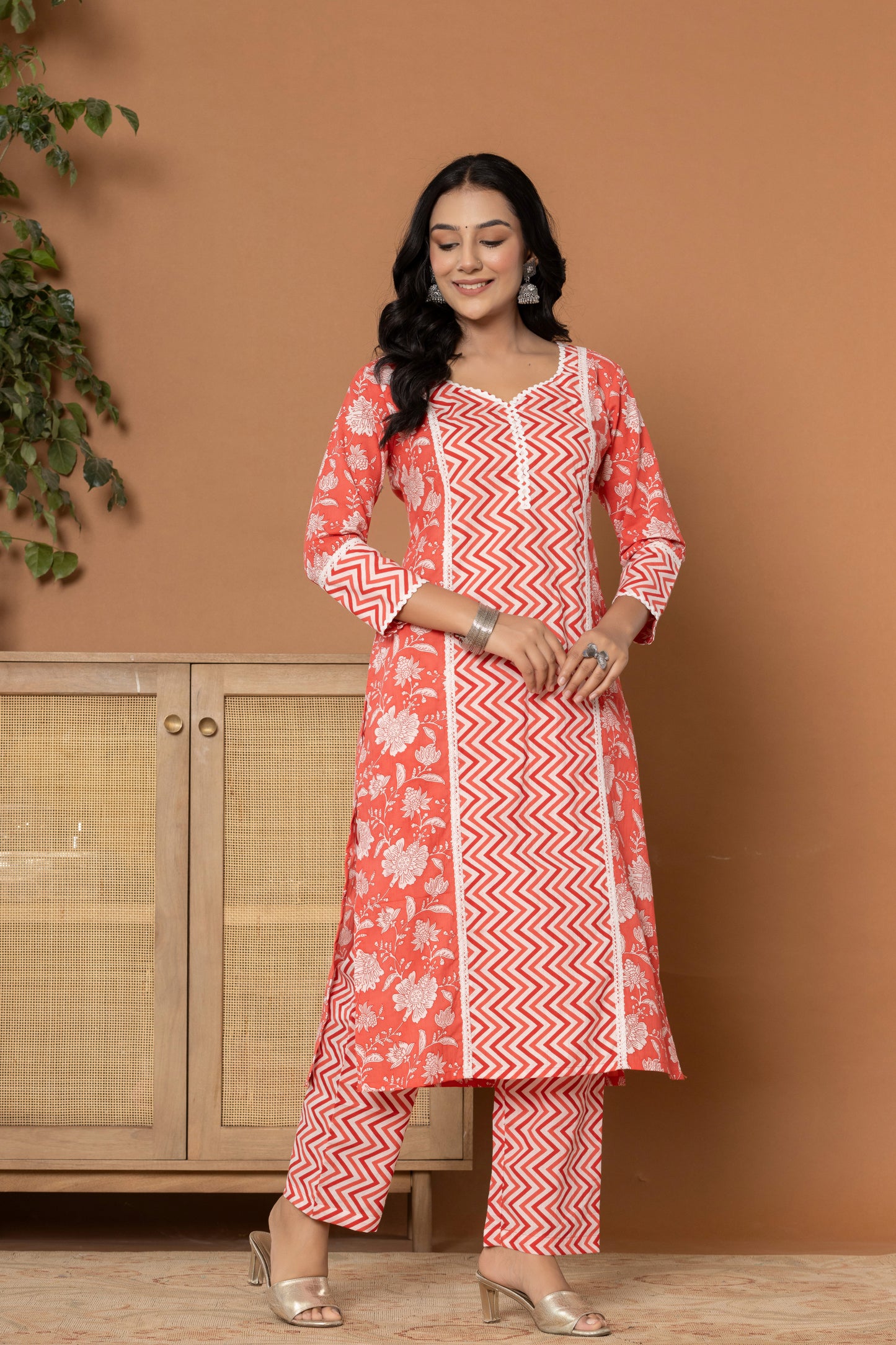 Poppy Red Cotton Kurta Set - Rouhab