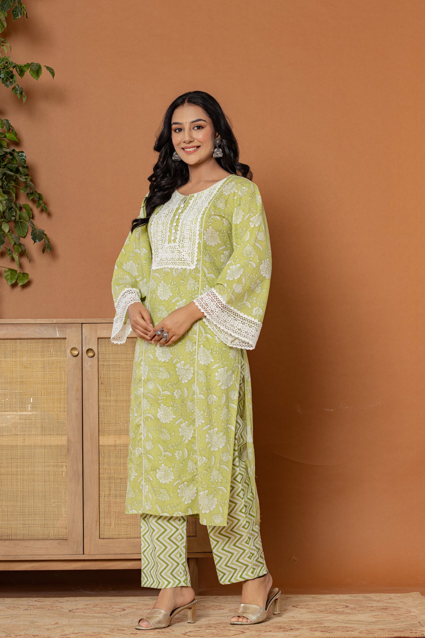 Mellow Green Cotton Kurta Set - Rouhab