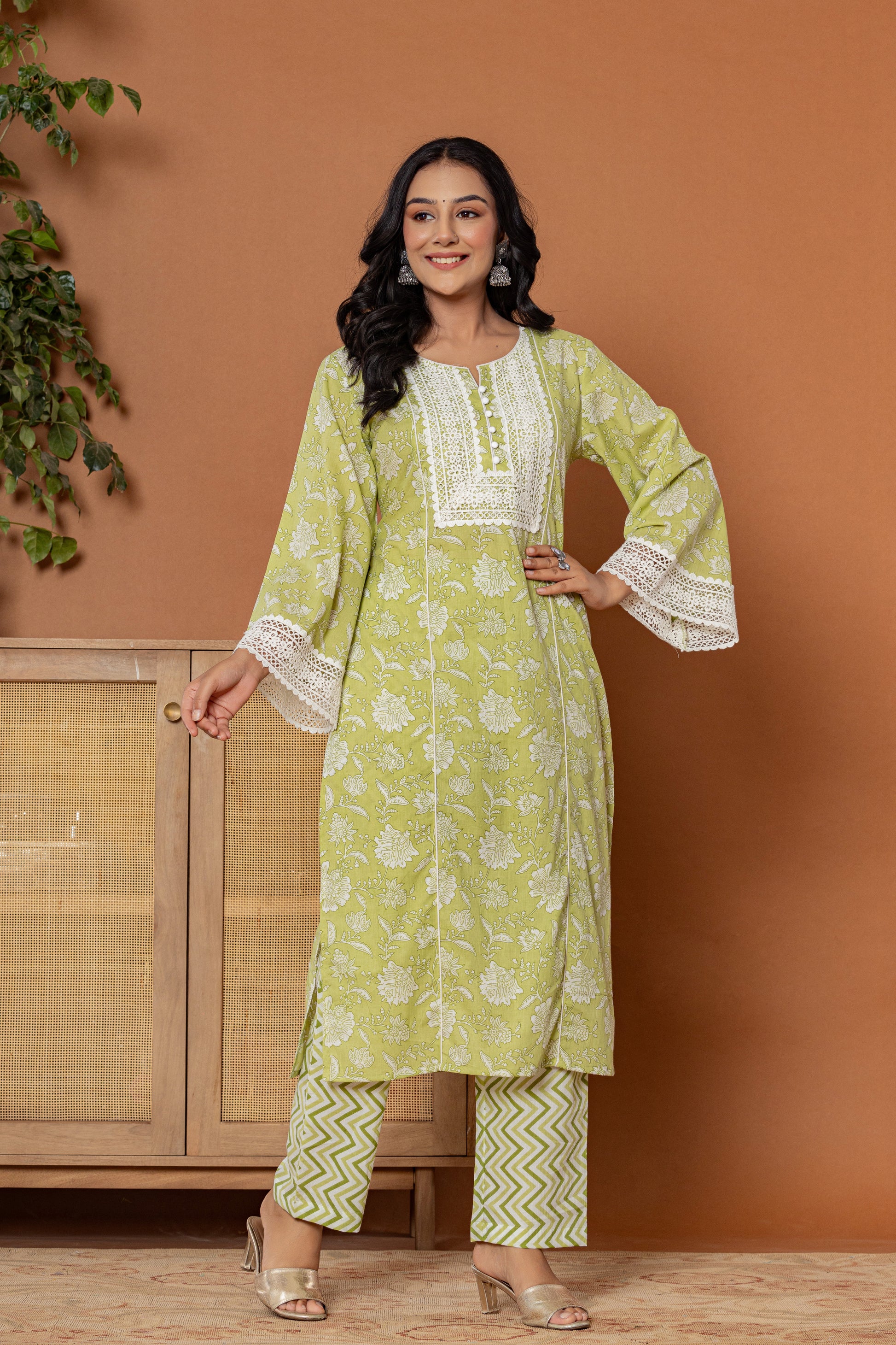 Mellow Green Cotton Kurta Set - Rouhab