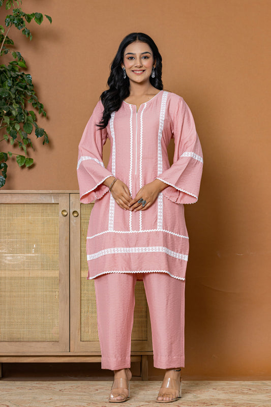 Orchid Pink Muslin Kurta Set - Rouhab