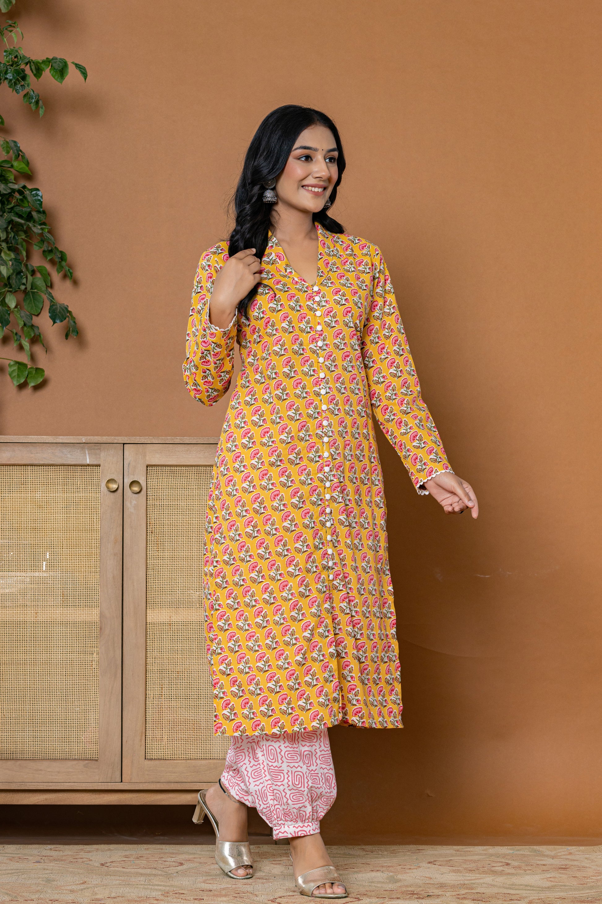 Zinnia Yellow Cotton Kurta Set - Rouhab