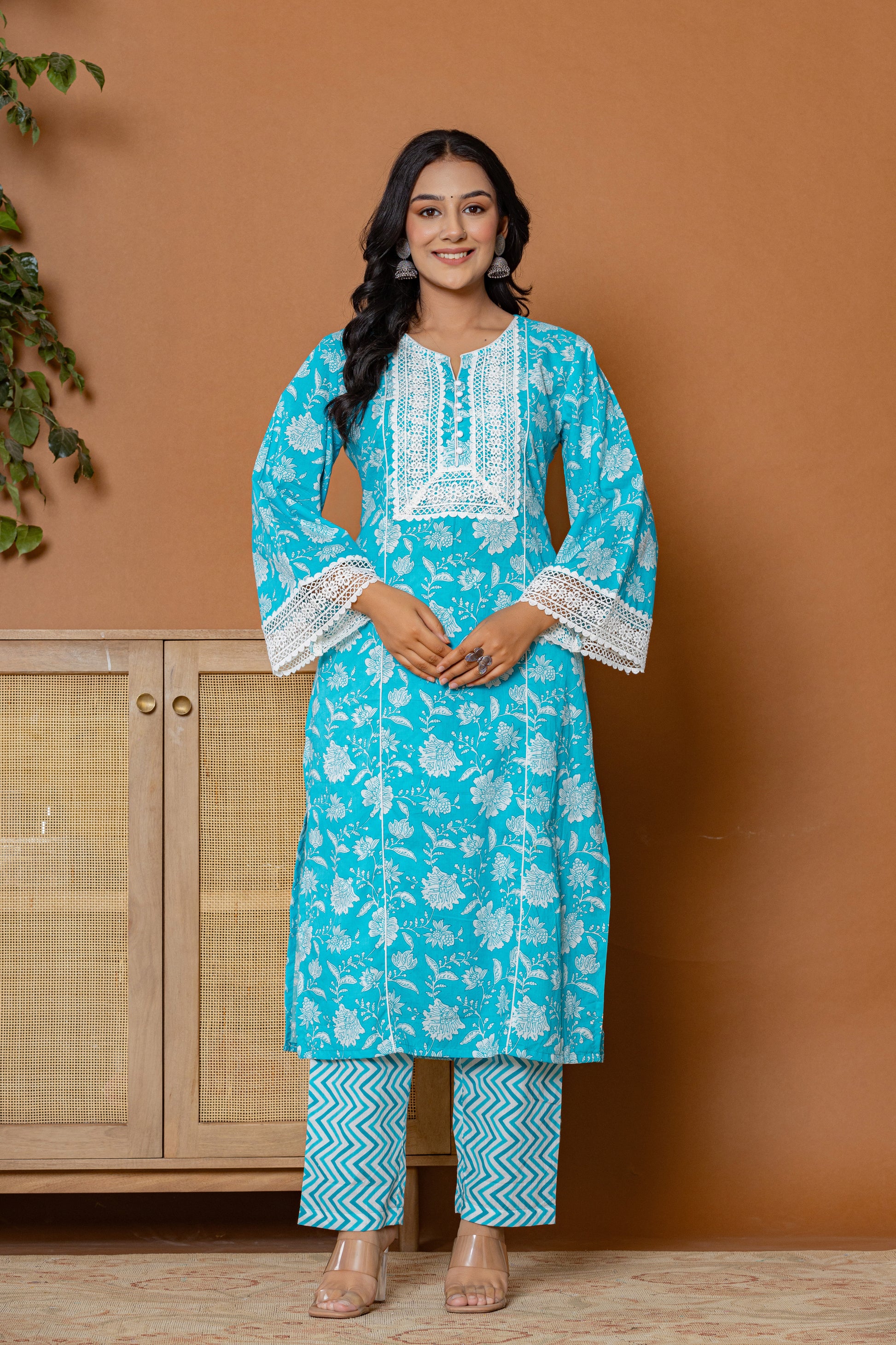 Sky Blue Radiance Cotton Kurta Set - Rouhab