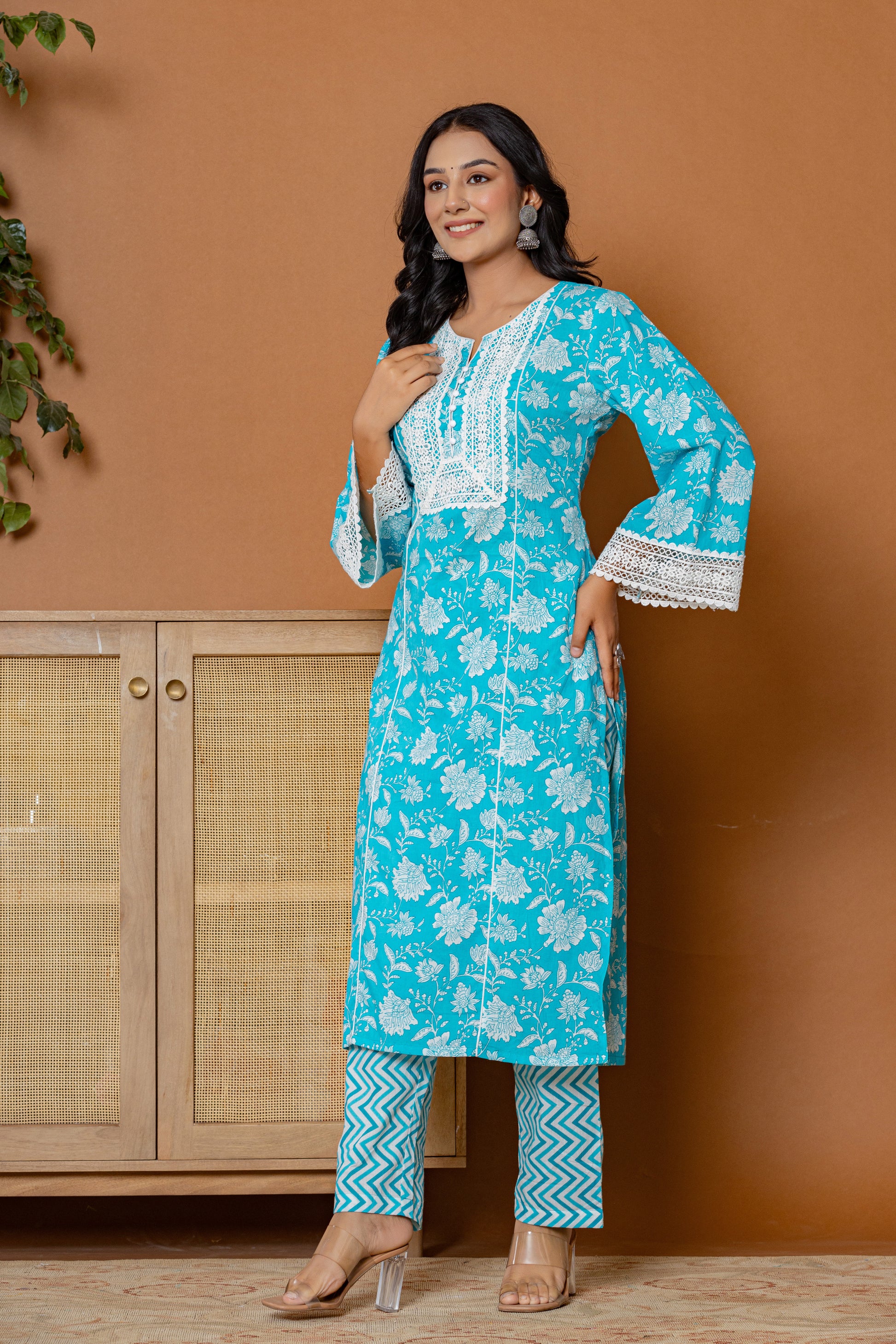 Sky Blue Radiance Cotton Kurta Set - Rouhab