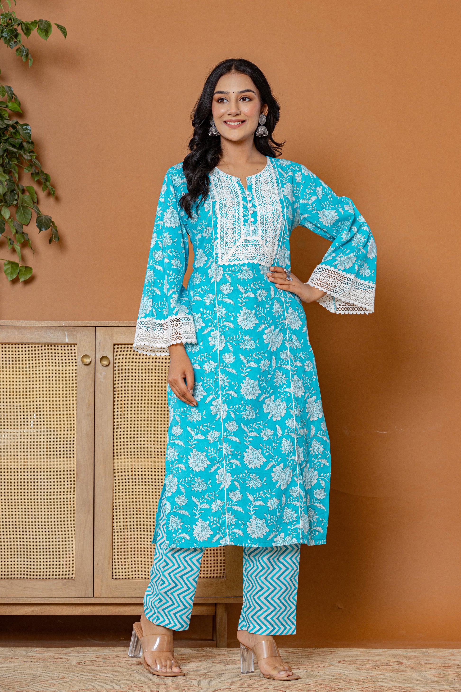 Sky Blue Radiance Cotton Kurta Set - Rouhab