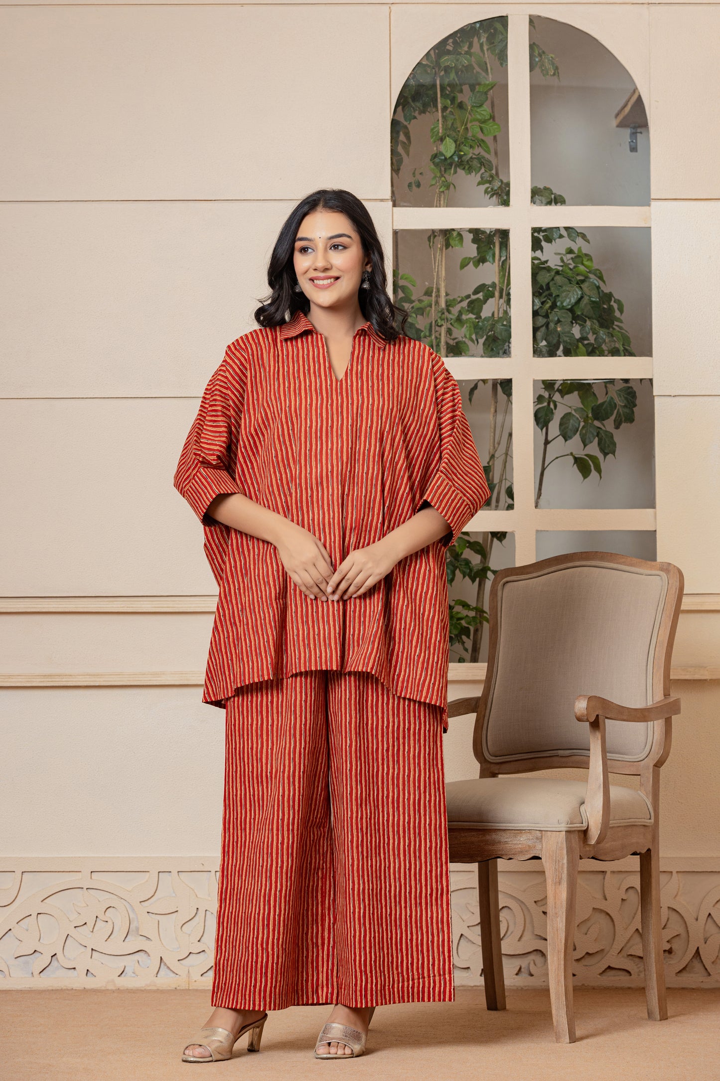 Red Clay Cotton Kurta Set - Rouhab