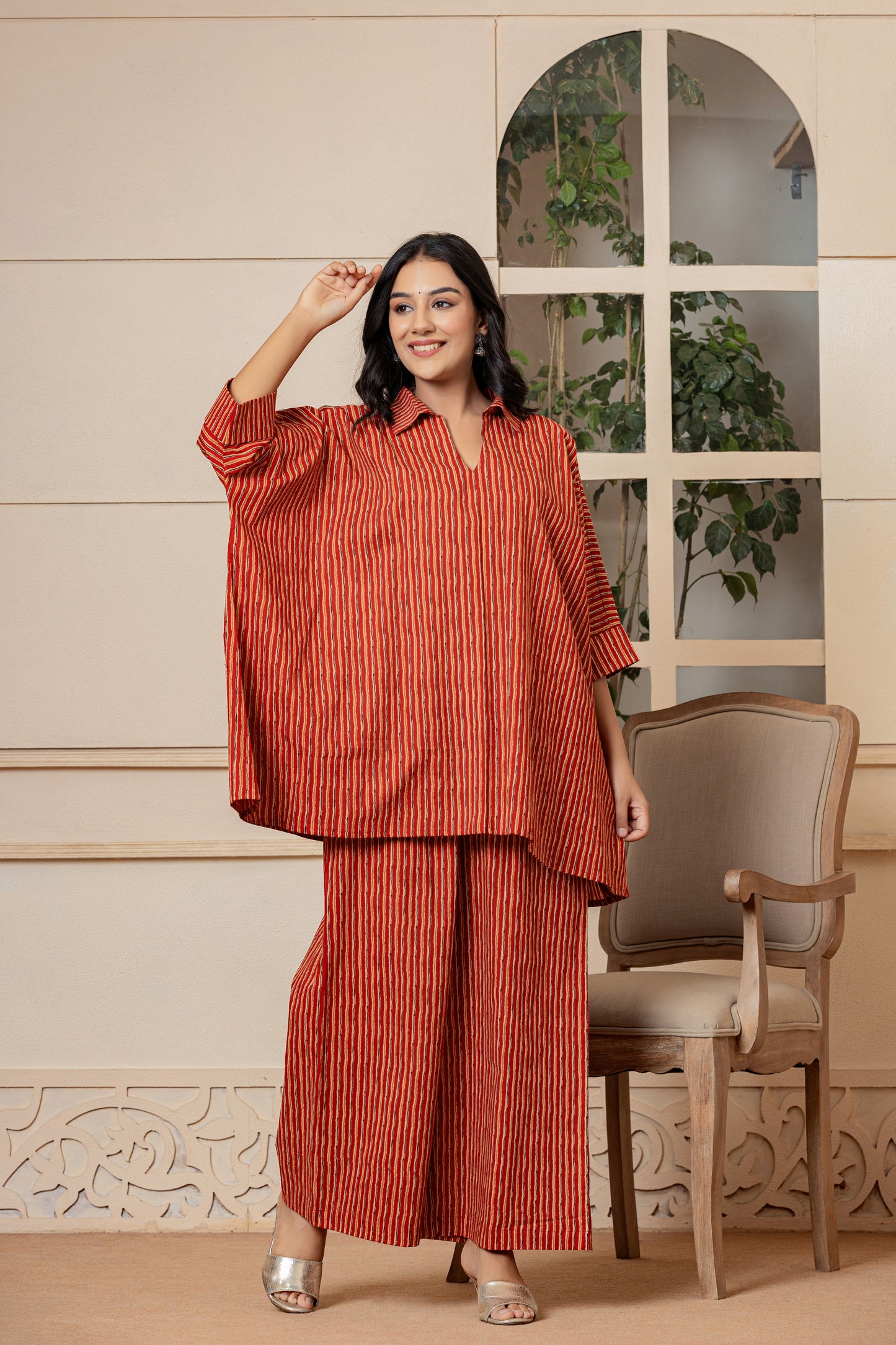 Red Clay Cotton Kurta Set - Rouhab