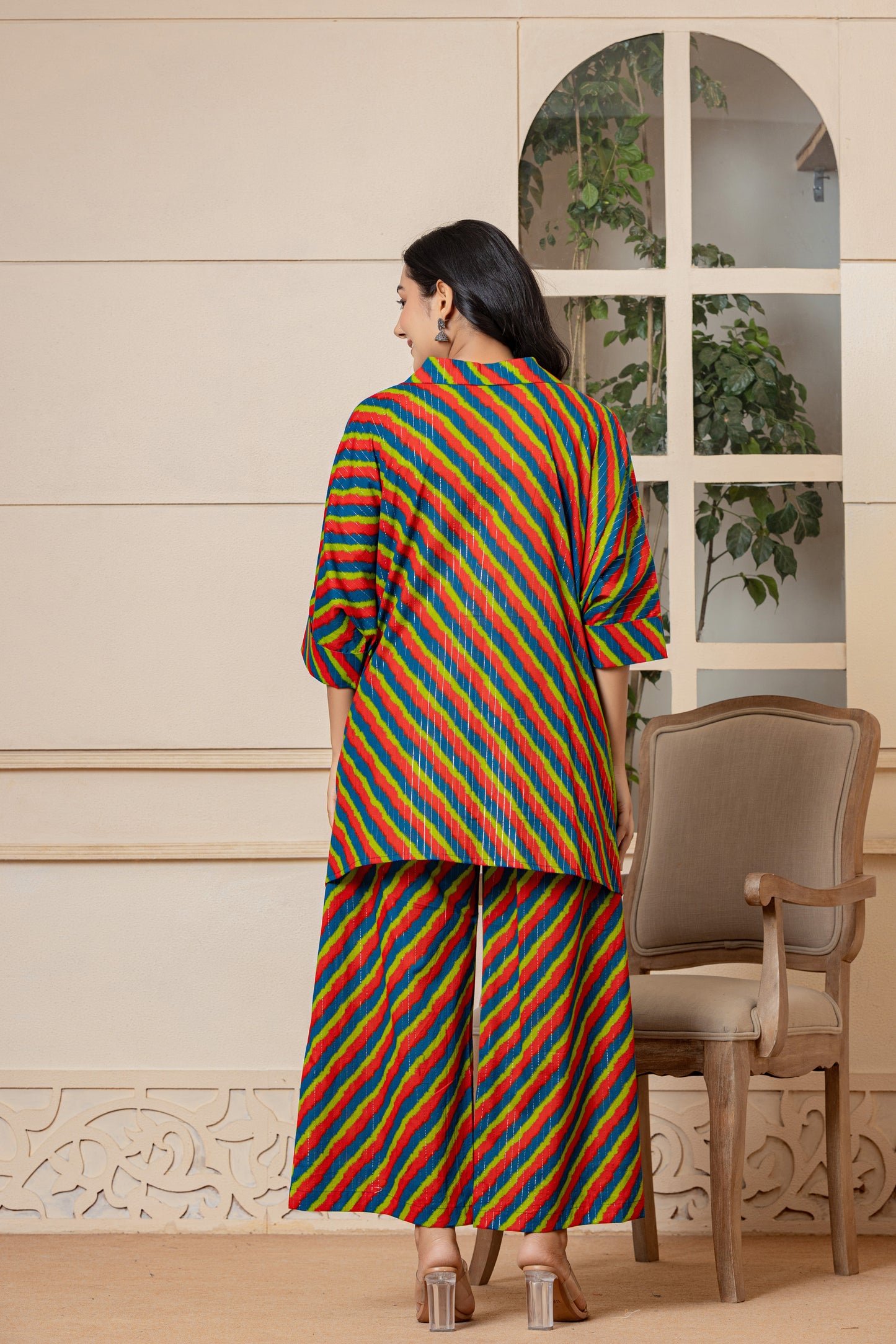 Multi Colour Lehariya Cotton Co-ord Set! - Rouhab