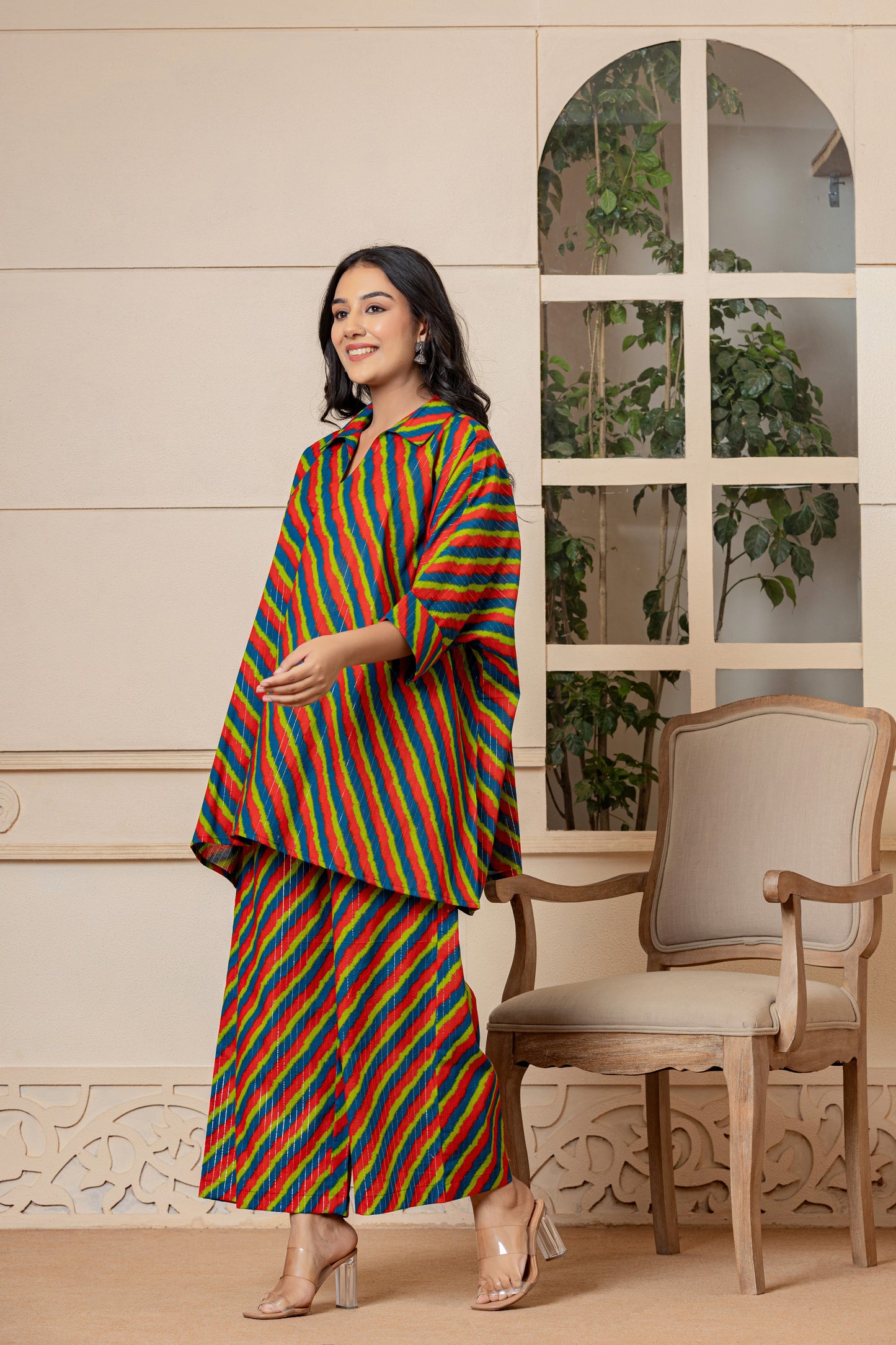 Multi Colour Lehariya Cotton Co-ord Set! - Rouhab