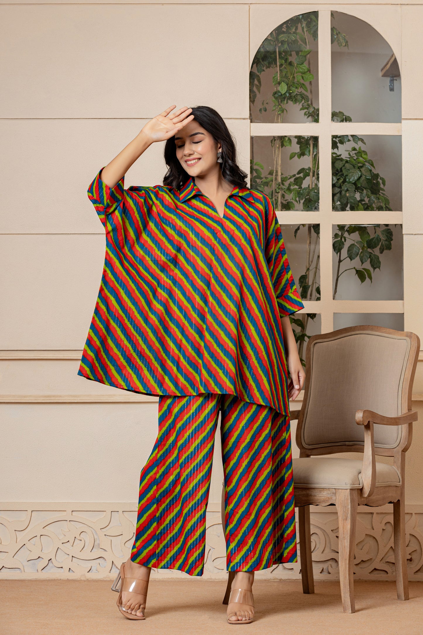 Multi Colour Lehariya Cotton Co-ord Set! - Rouhab