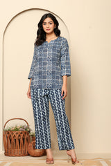 Rouhab Midnight Mosaic Co-Ord Set featuring a stylish matching top and pants with a mosaic pattern.
