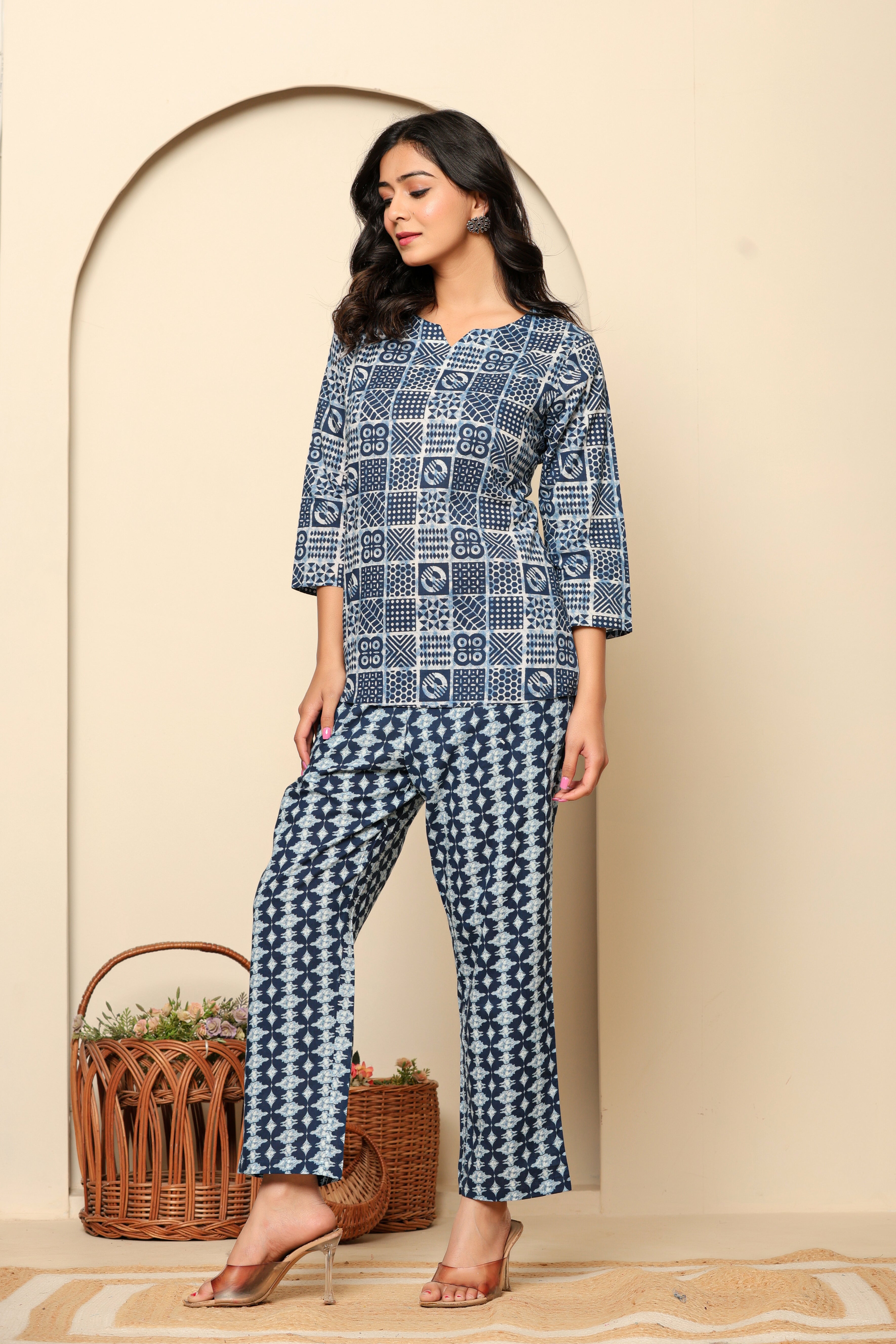 Rouhab Midnight Mosaic Co-Ord Set featuring a stylish matching top and pants with intricate mosaic patterns.