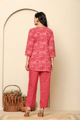 Rouhab Ruby Mosaic Co-Ord Set featuring a vibrant, patterned top and matching pants with intricate mosaic design.
