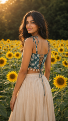 Teal Floral Tie-Up Crop Top