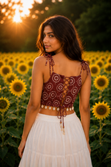 Maroon Printed Tie-Up Crop Top
