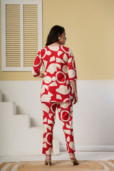 Red Geometric Printed Kurti with Straight Pants – Cotton Co-ord Set