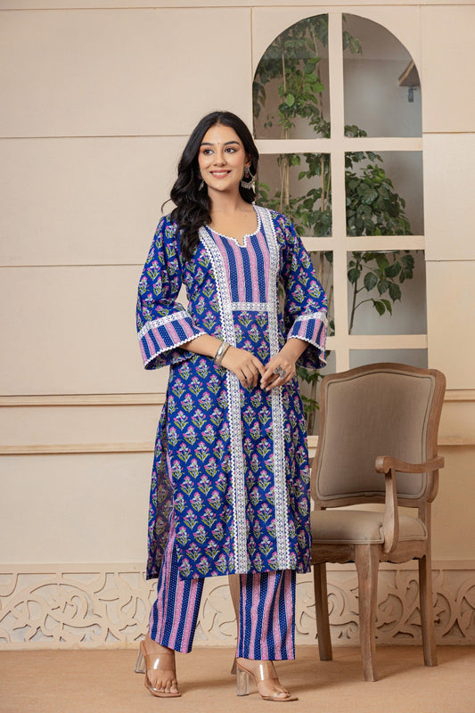 Royal Blue Cotton Kurta Set - Rouhab