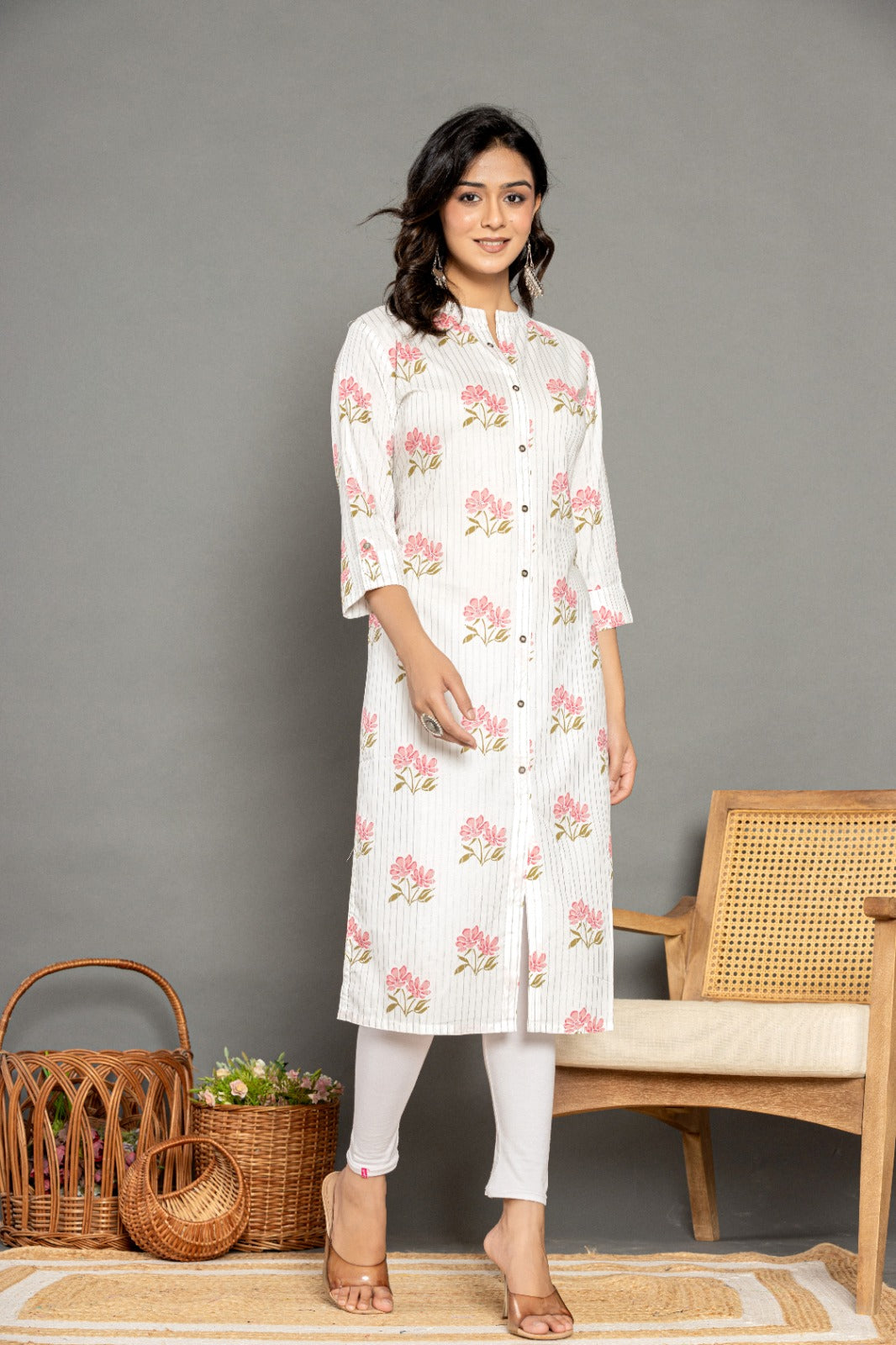 Printed Rayon White Straight Kurti