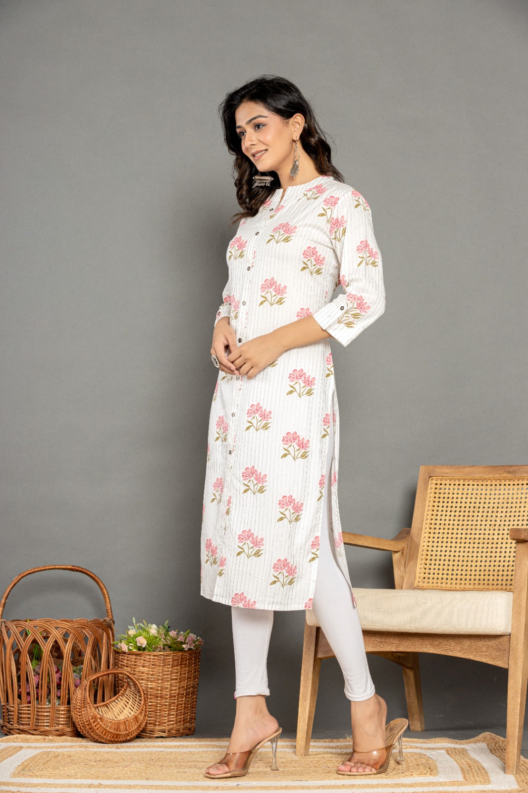 Printed Rayon White Straight Kurti