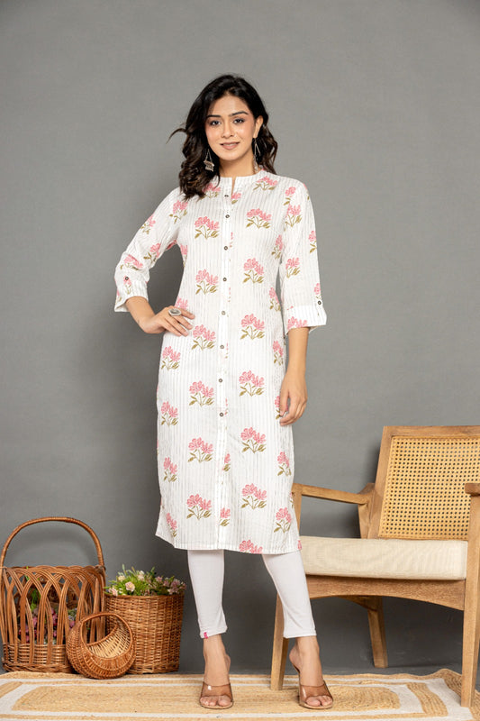 Printed Rayon White Straight Kurti