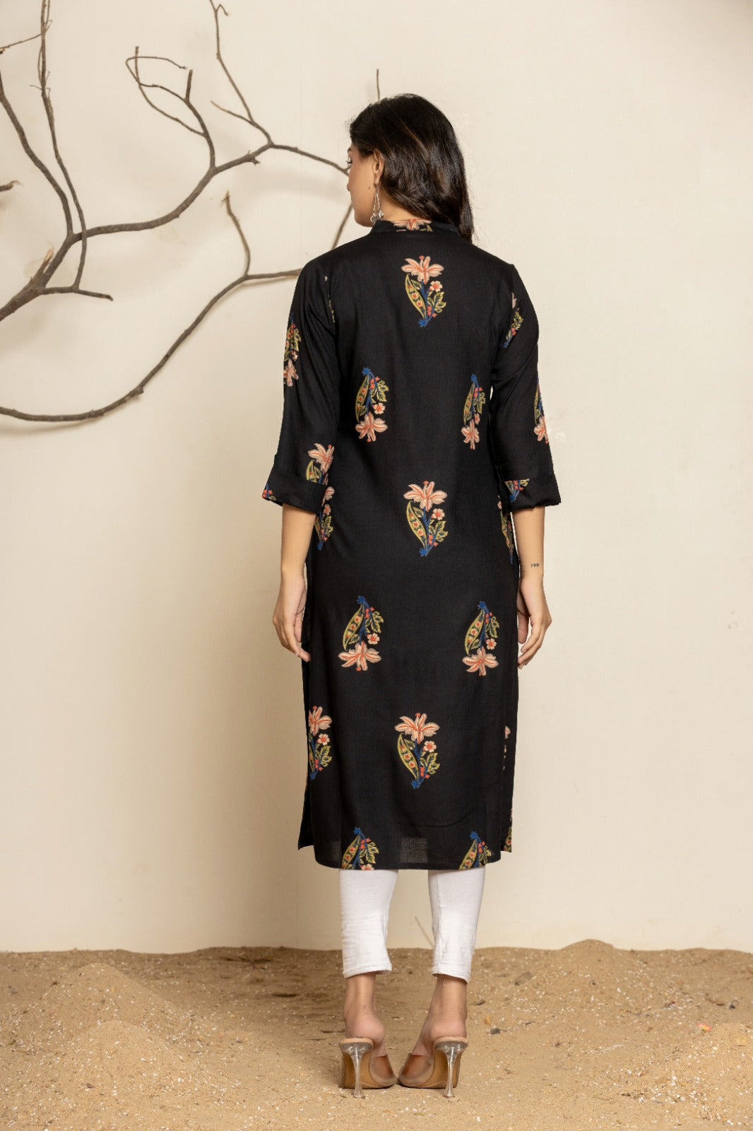 Black Printed Rayon Straight Kurti