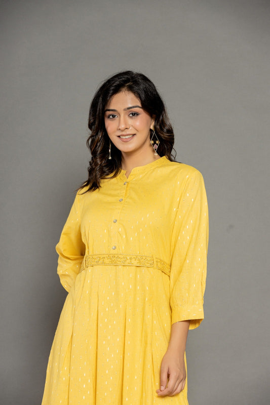 Yellow cotton midi dress