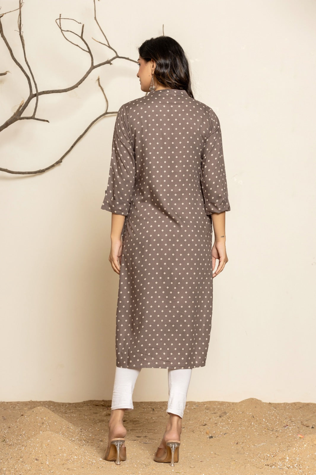 Brown Printed Rayon Straight Kurti