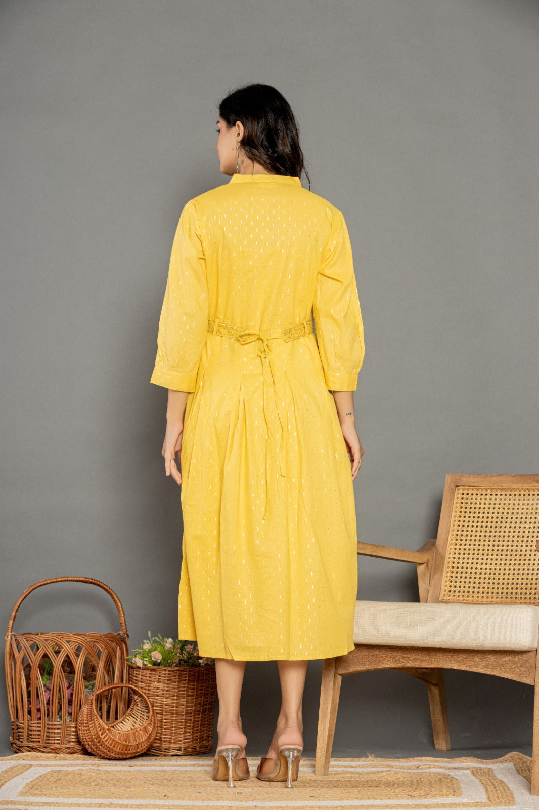 Yellow cotton midi dress