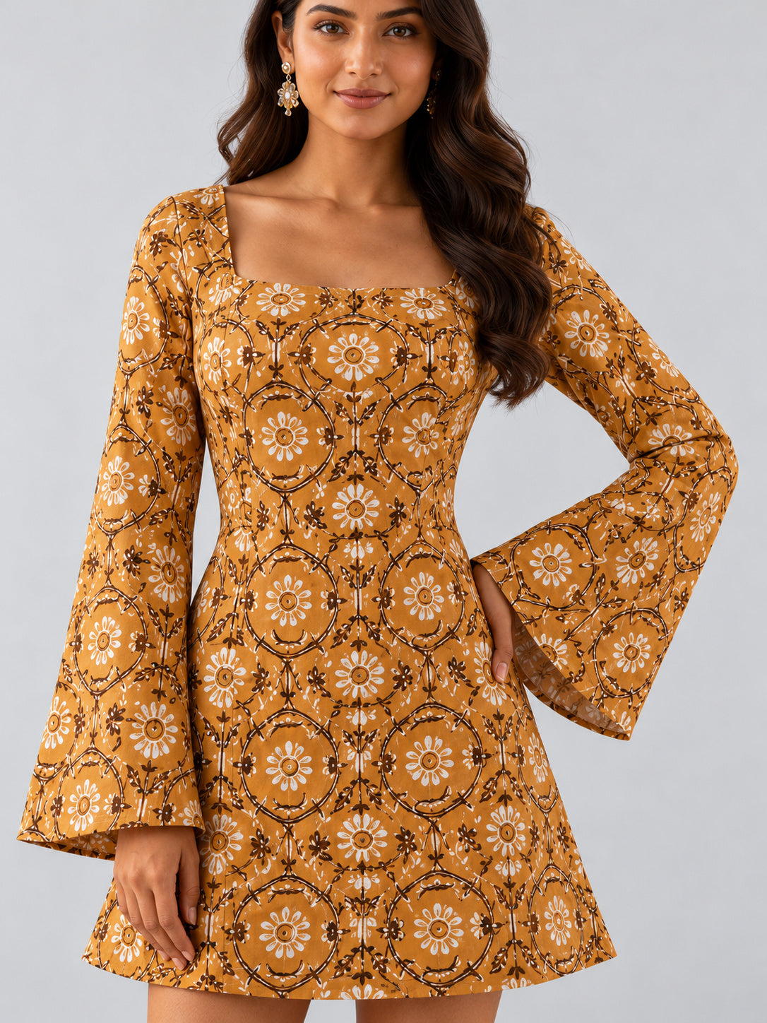 Golden Hour Flare Mini Dress — detail view